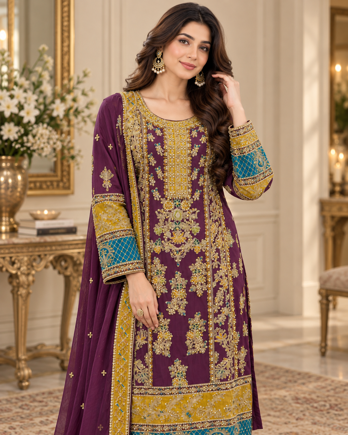 Plum Purple Multicolor Handmade Formal Dress – Ready to Wear & Customizable