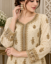 Ivory Gold Handmade Embellished Formal Dress – Ready to Wear & Customizable