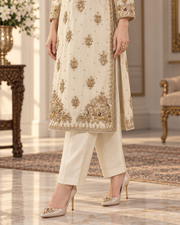 Ivory Gold Handmade Embellished Formal Dress – Ready to Wear & Customizable
