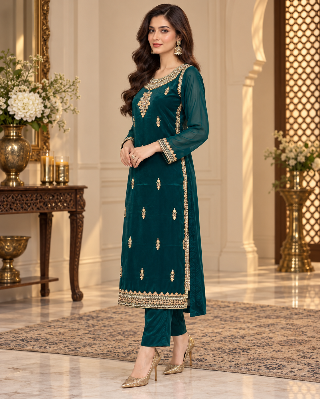 Emerald Green Gold Handmade Formal Dress – Ready to Wear & Customizable