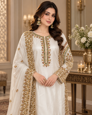 Ivory Gold Handmade Formal Dress with Gharara – Ready to Wear & Customizable