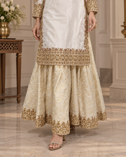Ivory Gold Handmade Formal Dress with Gharara – Ready to Wear & Customizable