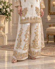 Ivory Gold Handmade Formal Dress with Pink Dupatta – Ready to Wear