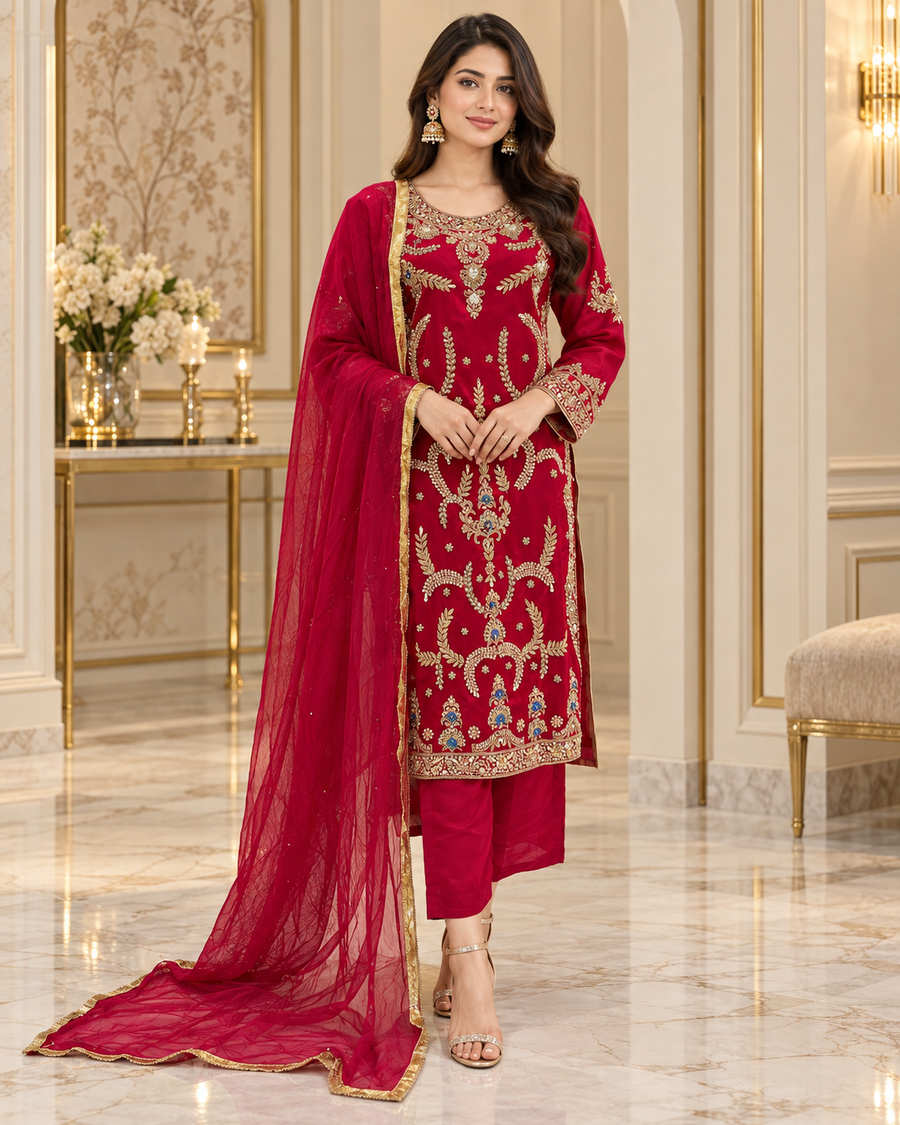 Ruby Red Gold Handmade Formal Dress – Ready to Wear & Customizable