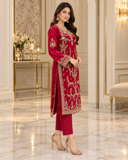 Ruby Red Gold Handmade Formal Dress – Ready to Wear & Customizable