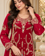 Ruby Red Gold Handmade Formal Dress – Ready to Wear & Customizable