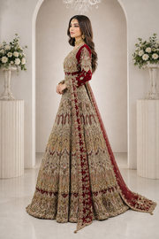 Luxury Deep Maroon Bridal Lehenga with Heavy Gold Embroidery