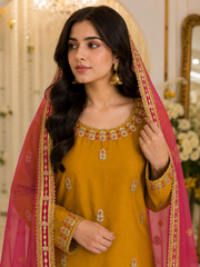 Mustard Handmade Mehndi Dress with Sharara