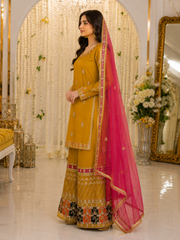 Mustard Handmade Mehndi Dress with Sharara