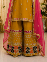 Mustard Handmade Mehndi Dress with Sharara
