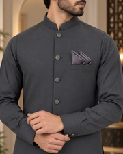 Premium Charcoal Grey Shalwar Kameez with Matching Waistcoat