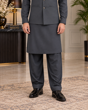 Premium Charcoal Grey Shalwar Kameez with Matching Waistcoat