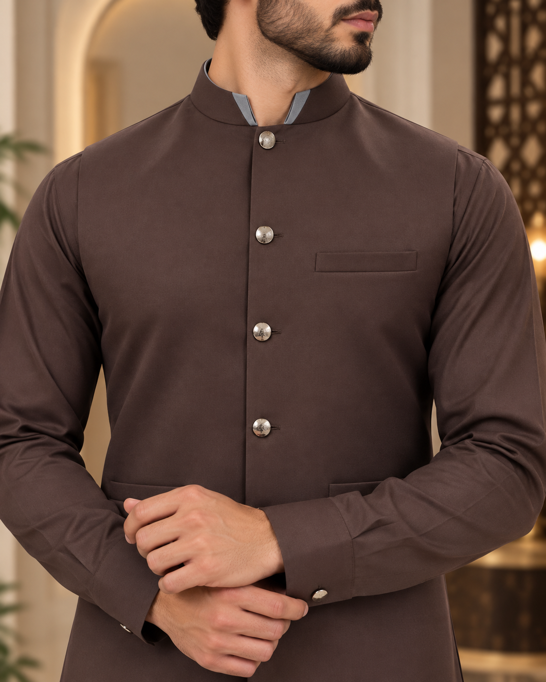 Premium Brown Shalwar Kameez with Matching Waistcoat