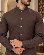 Premium Brown Shalwar Kameez with Matching Waistcoat