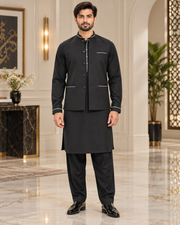 Premium Black Shalwar Kameez with Matching Waistcoat
