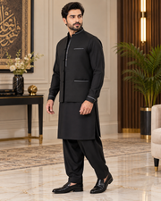 Premium Black Shalwar Kameez with Matching Waistcoat