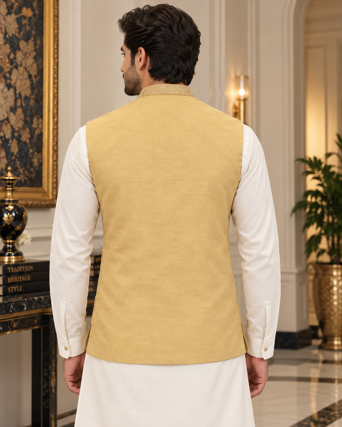 Luxury Gold Embroidered Waistcoat for Men
