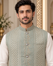 Premium Mint Embroidered Men’s Waistcoat
