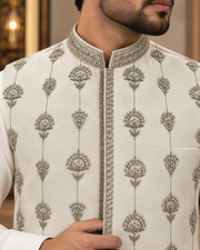 Ivory Silver Embellished Men’s Wedding Waistcoat