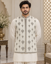 Ivory Silver Embellished Men’s Wedding Waistcoat