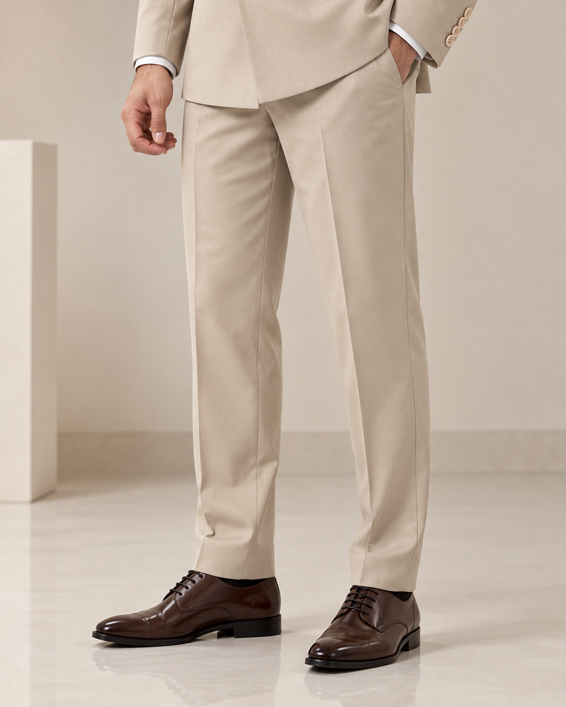 Premium Beige Double-Breasted 3 Piece Suit for Men