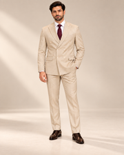 Premium Beige Double-Breasted 3 Piece Suit for Men