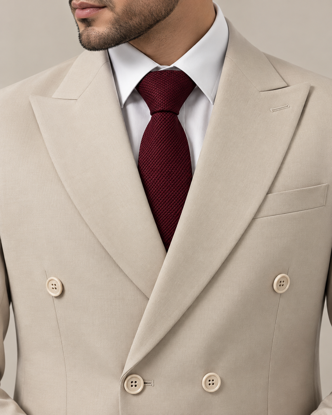 Premium Beige Double-Breasted 3 Piece Suit for Men