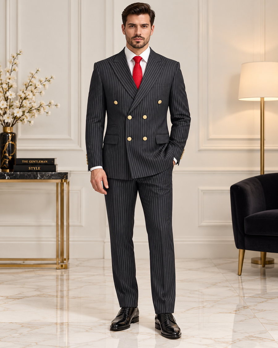 Premium Black Pinstripe Double-Breasted 3 Piece Suit for Men