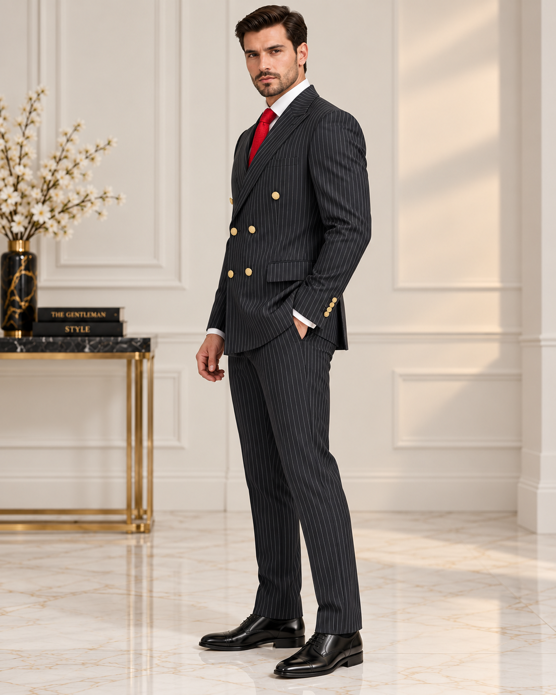 Premium Black Pinstripe Double-Breasted 3 Piece Suit for Men
