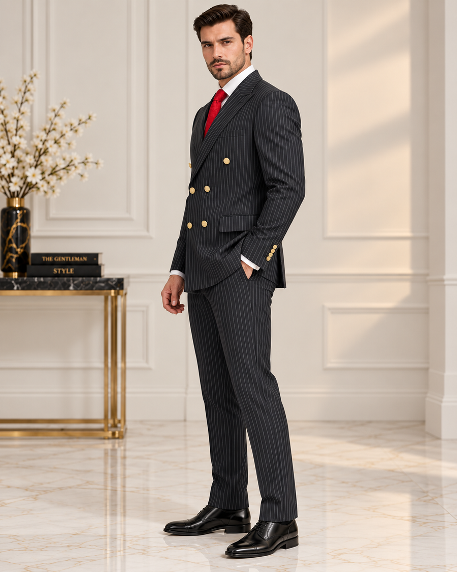 Premium Black Pinstripe Double-Breasted 3 Piece Suit for Men