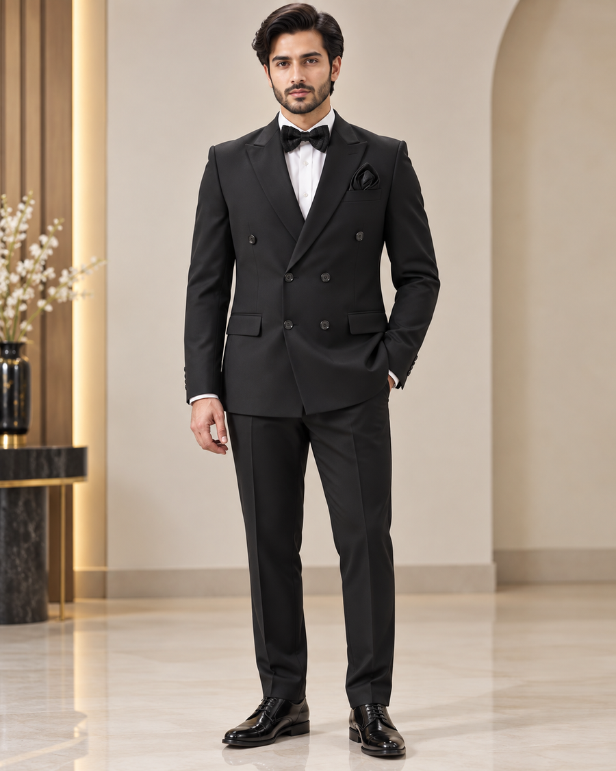 Premium Black Double-Breasted 3 Piece Suit for Men