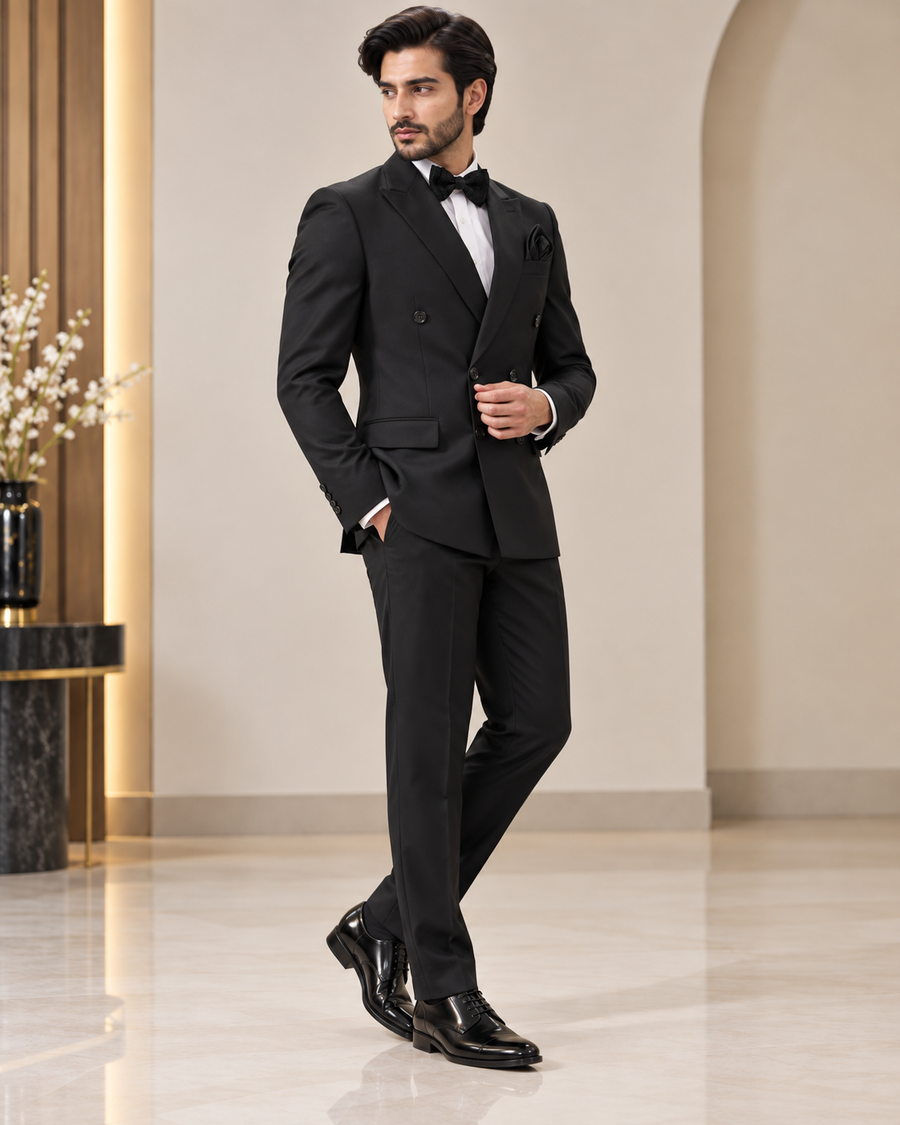 Premium Black Double-Breasted 3 Piece Suit for Men