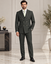 Premium Dark Olive Double-Breasted 3 Piece Suit for Men
