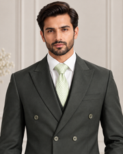 Premium Dark Olive Double-Breasted 3 Piece Suit for Men