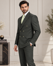 Premium Dark Olive Double-Breasted 3 Piece Suit for Men