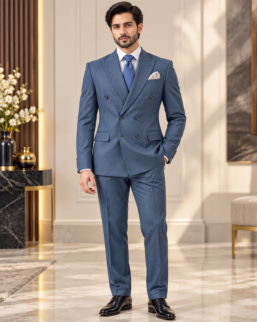 Royal Blue Double-Breasted Men’s 3 Piece Suit – Stitch on Order