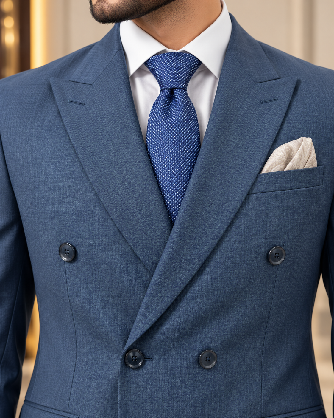 Royal Blue Double-Breasted Men’s 3 Piece Suit – Stitch on Order