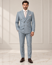 Premium Light Blue Double-Breasted 3 Piece Suit for Men