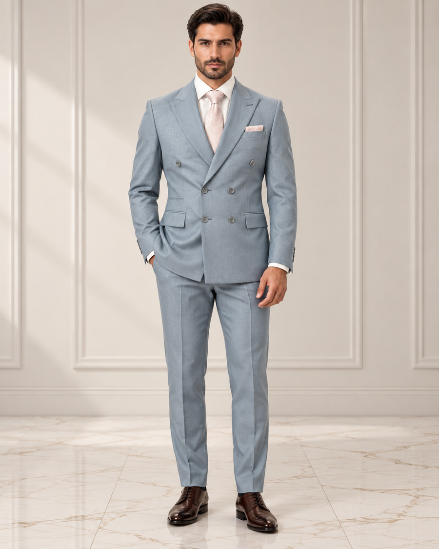 Premium Light Blue Double-Breasted 3 Piece Suit for Men