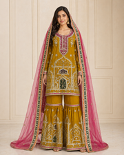 Mustard Handmade Mehndi Dress Gharara Set