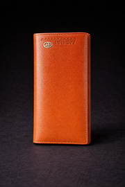Men’s Long Leather Wallet – Brown Textured Bifold Card Holder, Checkbook & Travel Clutch Wallet