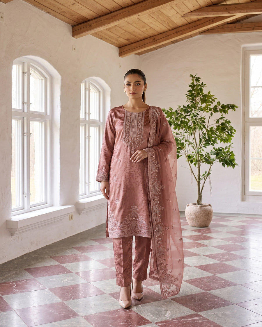 Zainab Collection by Shahid Tawakkal – Fancy Embroidered China Pati 3 Piece Unstitched Suit 2026