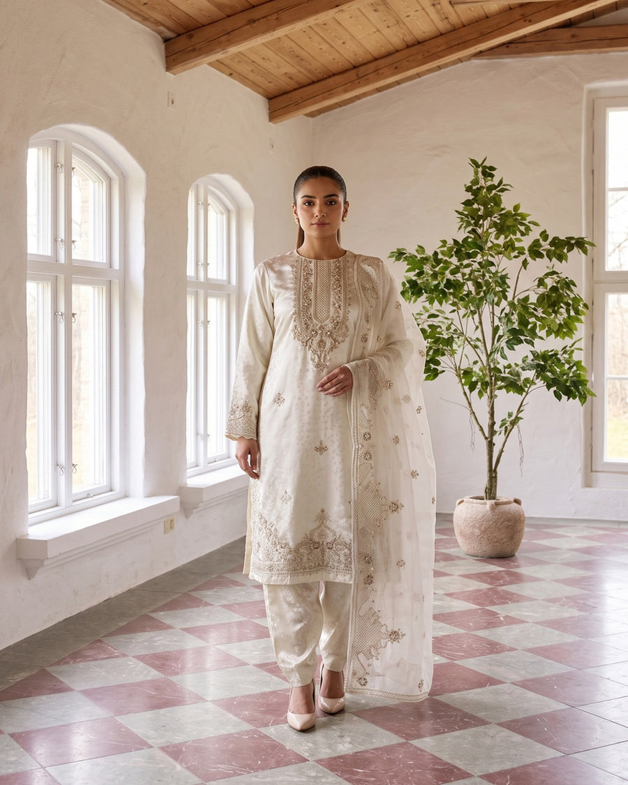 Zainab Collection by Shahid Tawakkal – Fancy Embroidered China Pati 3 Piece Unstitched Suit 2026