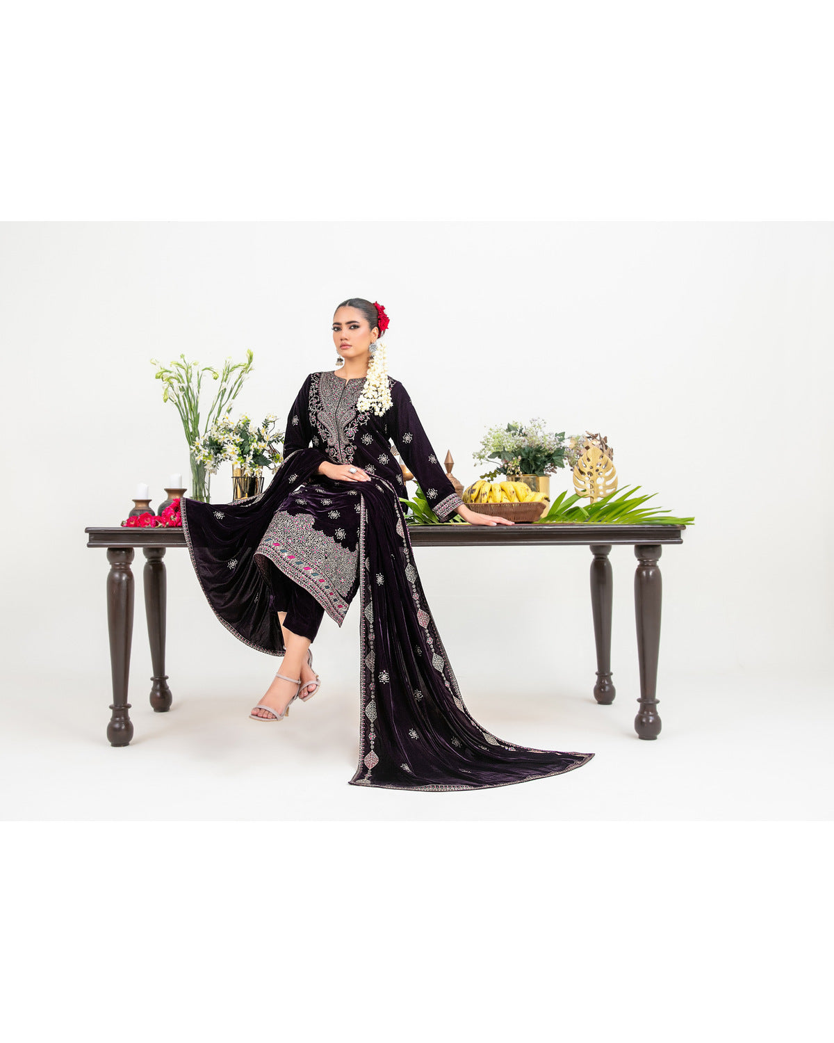 Luxury Heavy Embroidered Velvet 3 Piece Unstitched Suit – Shahid Tawakkal Winter Collection