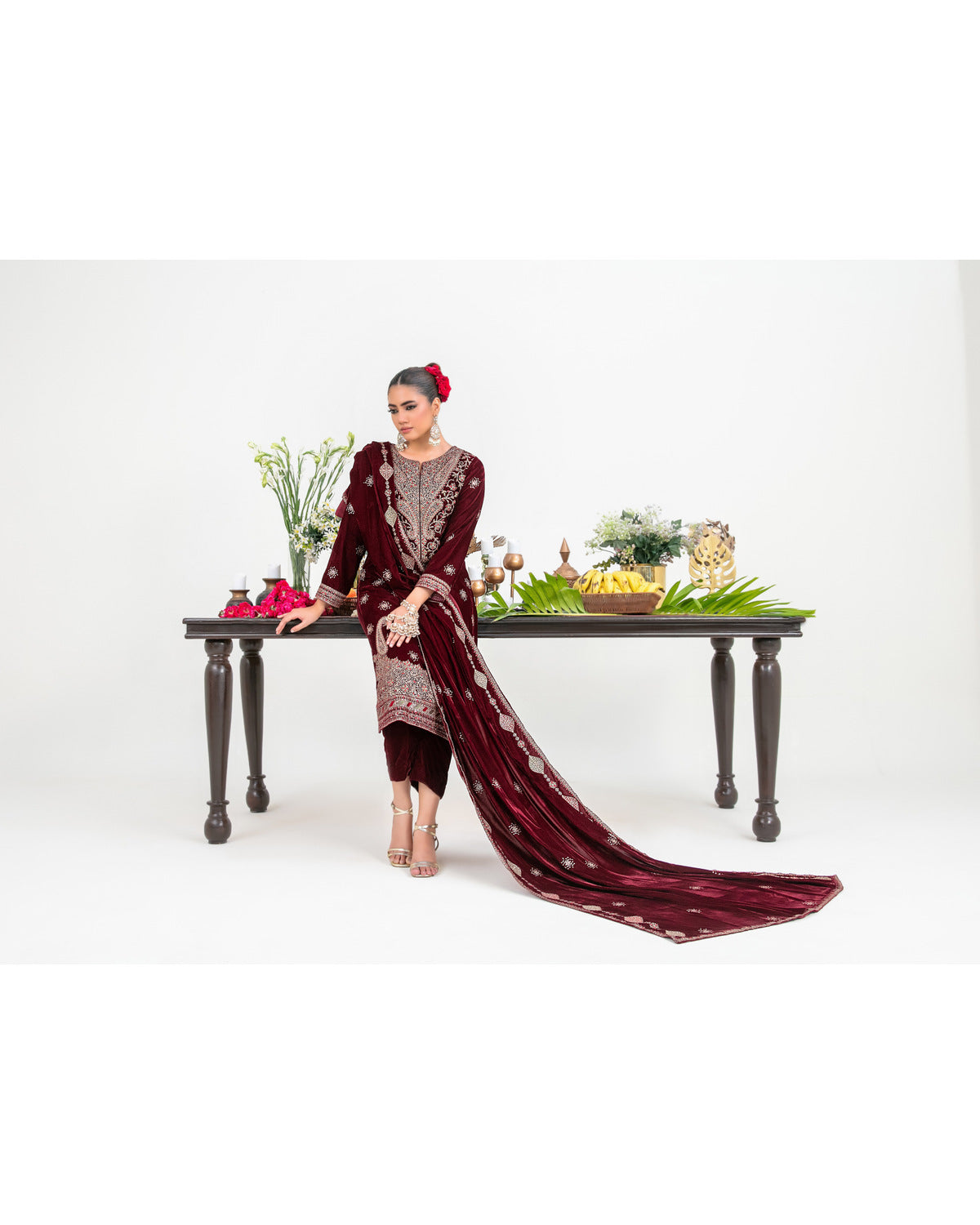 Luxury Heavy Embroidered Velvet 3 Piece Unstitched Suit – Shahid Tawakkal Winter Collection