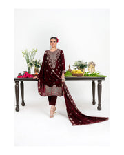 Luxury Heavy Embroidered Velvet 3 Piece Unstitched Suit – Shahid Tawakkal Winter Collection