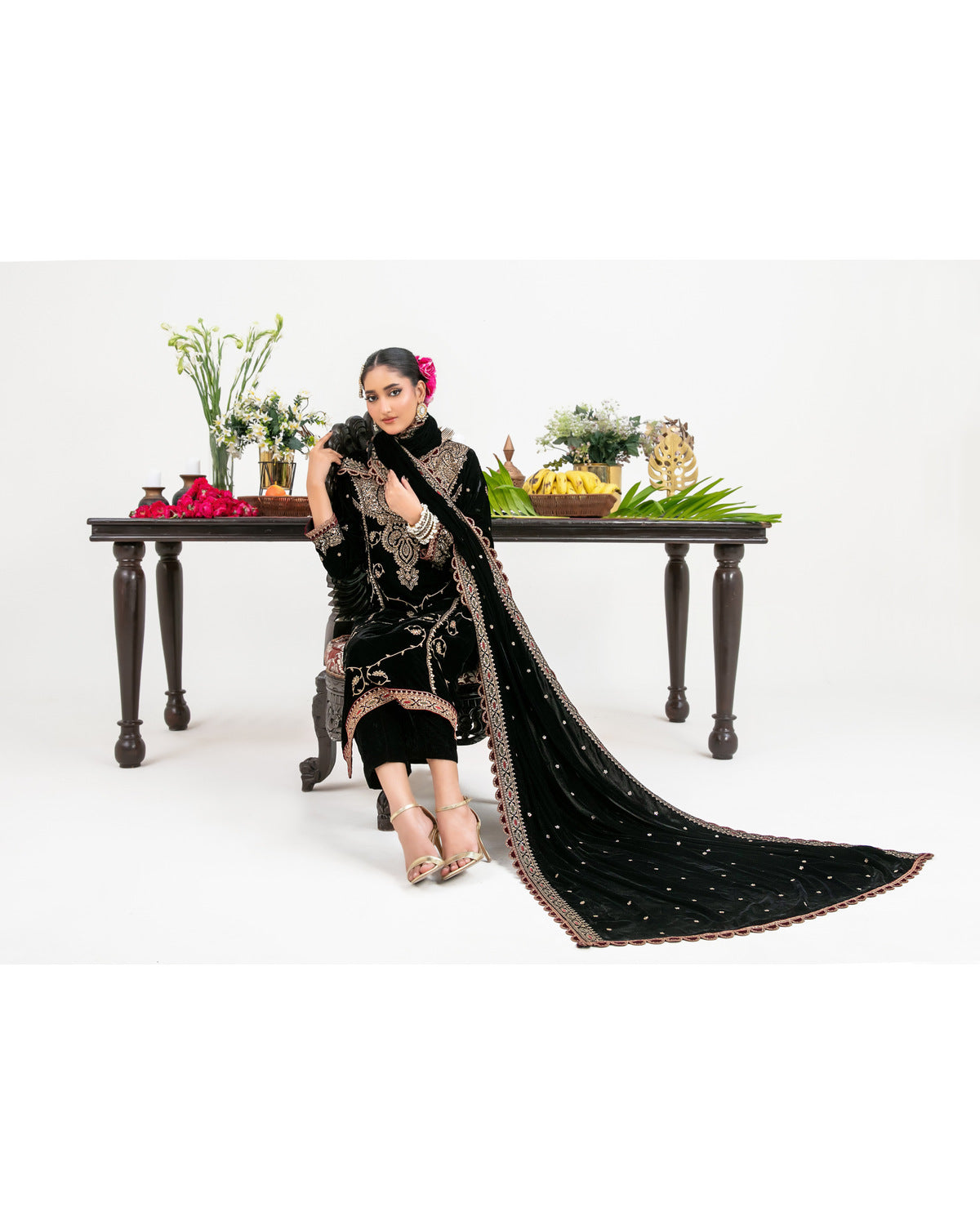 Luxury Heavy Embroidered Velvet 3 Piece Unstitched Suit – Shahid Tawakkal Winter Collection