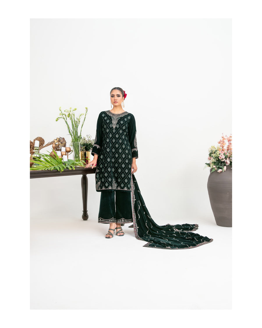 Luxury Heavy Embroidered Velvet 3 Piece Unstitched Suit – Shahid Tawakkal Winter Collection