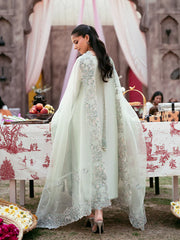 Elegant Silk Embroidered 3 Piece Suit with Organza Dupatta & Sequin Palazzo