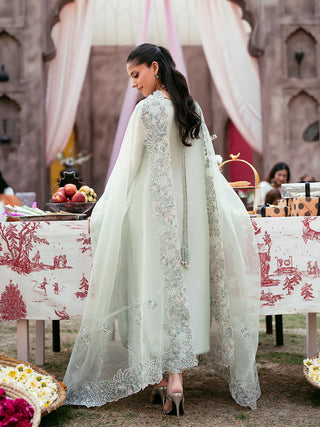 Elegant Silk Embroidered 3 Piece Suit with Organza Dupatta & Sequin Palazzo